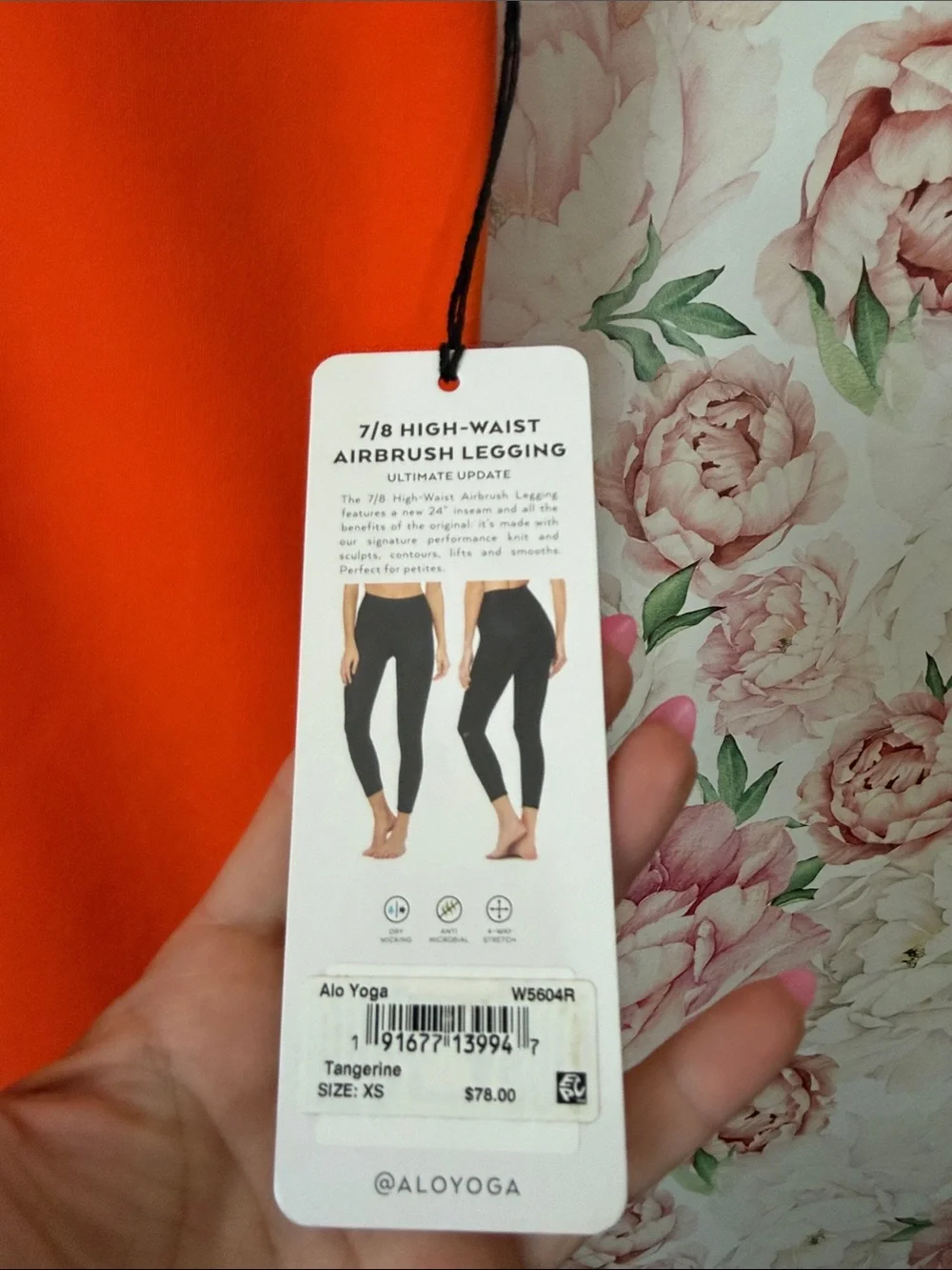 NWT Alo Yoga TANGERINE Orange 7/8 High Waist Airbrush Legging size XS Pants